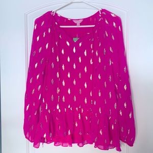 Lily Pulitzer TENSLEY SILK TOP IN RAZ BERRY DIAMOND METALLIC CLIP